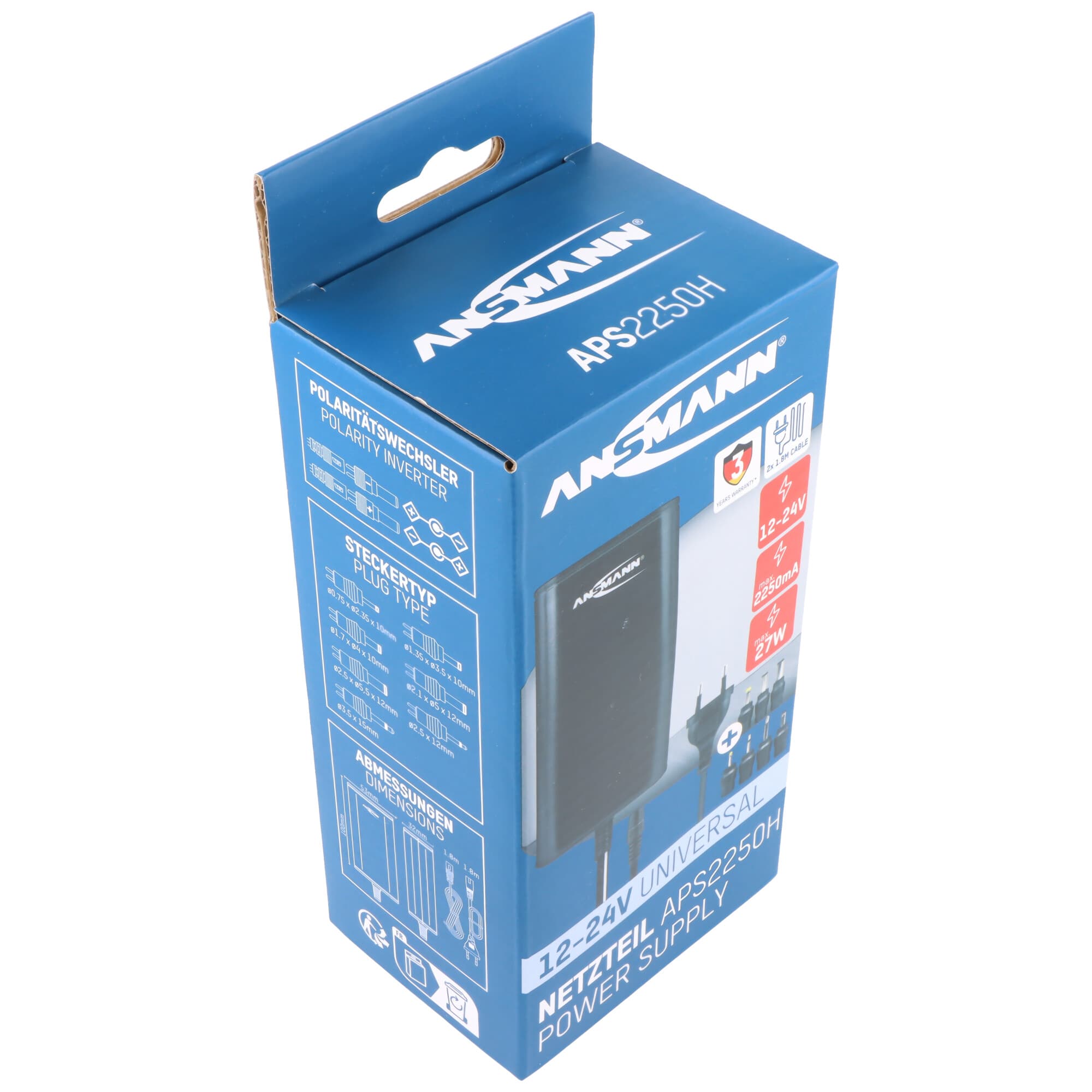 Bloc d'alimentation universel Ansmann APS 2250H 12-24 V CC, avec 7 types de prises différents