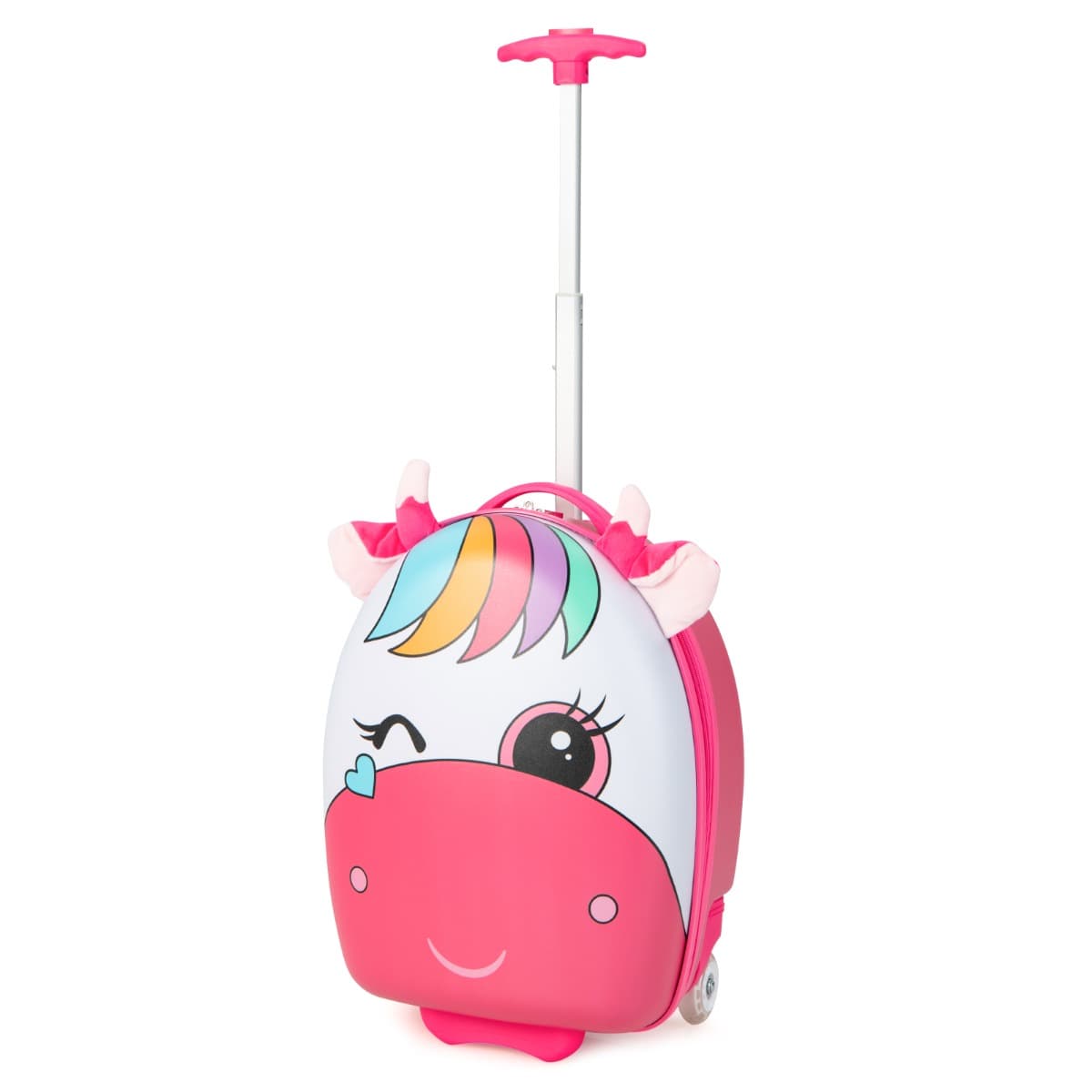 CostwayValise Enfants à Roulettes 16’’ avec Roues Lumineuses Bagages Enfant avec Poignée Rétractable 68,5-83,5CM Cheval
