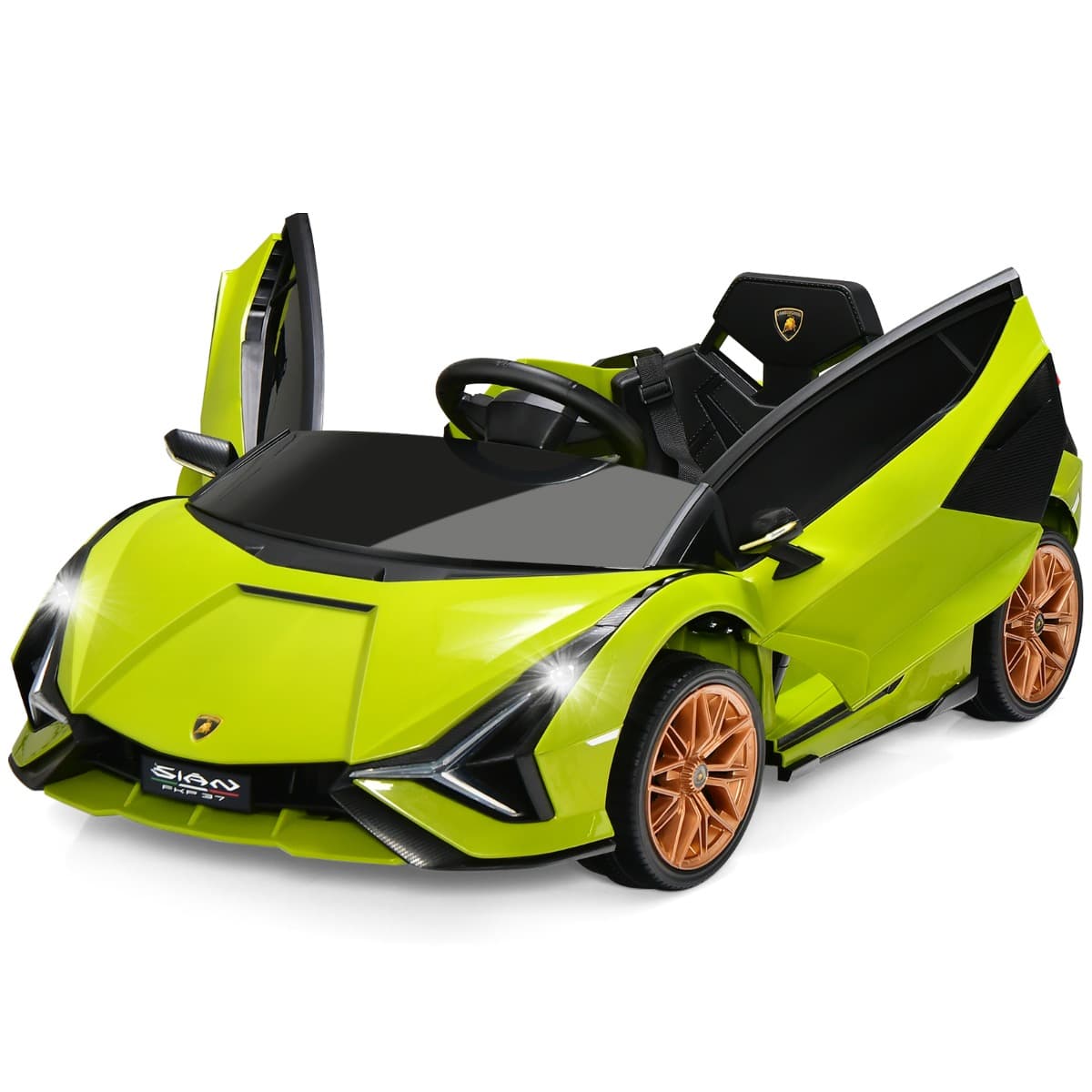 CostwayVoiture de Sport Électrique 12V pour Enfants 3-8Ans 2 Portes Papillons Effets Sonores et Lumineux 108x64x41cm Vert