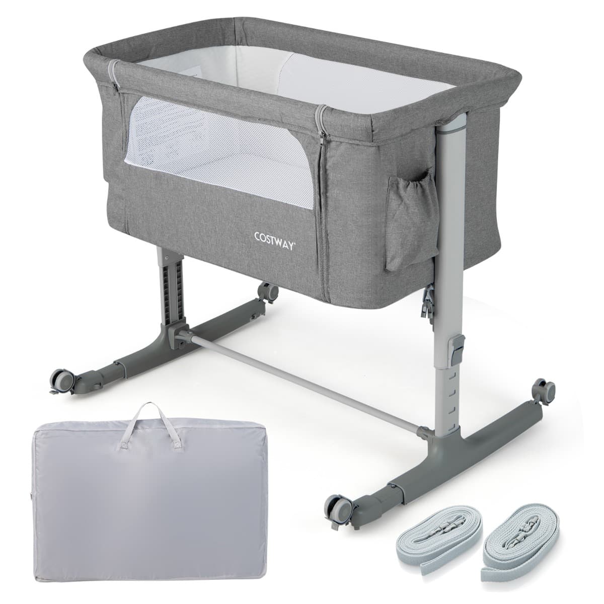 CostwayLit Cododo Bébé à 5 Hauteurs Réglables Charge 9KG Lit Berceau Maille Respirante Sac de Voyage pour Bébé 0-6 Mois Gris Clair